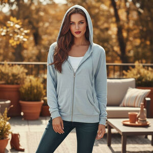 VENUS Medium Light Blue Zip Hooded Hoodie